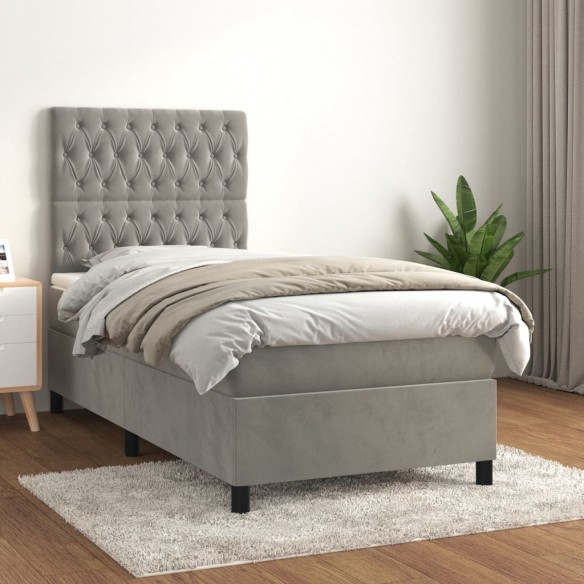 Cadre de lit et matelas Gris clair 80x200 cm Velours