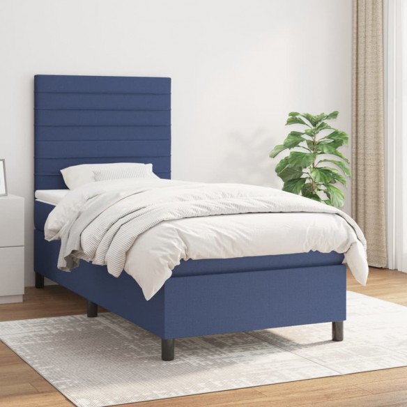 Cadre de lit avec matelas Bleu 80x200 cm Tissu