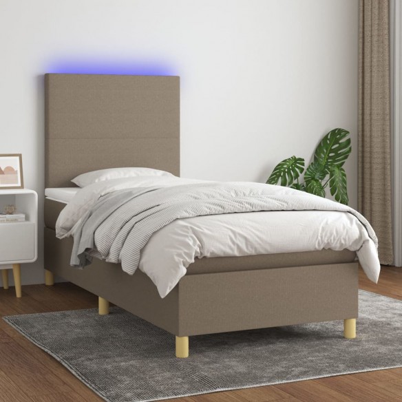 Cadre de lit et matelas et LED Taupe 80x200cm Tissu