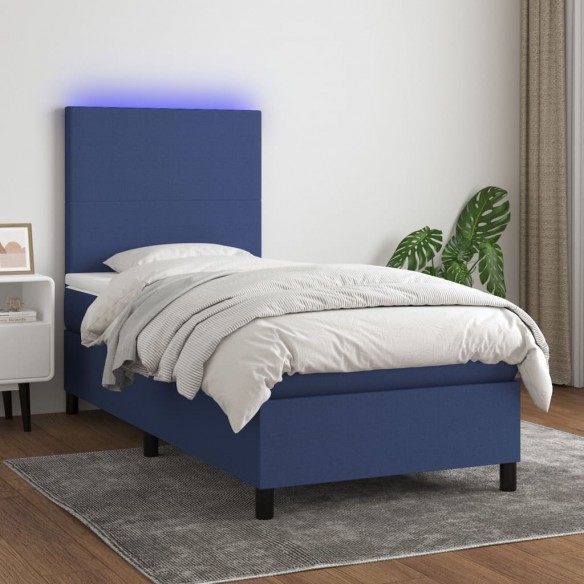 Cadre de lit avec matelas et LED Bleu 80x200cm Tissu