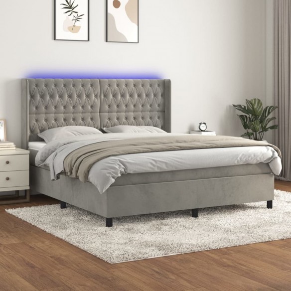 Cadre de lit matelas et LED Gris clair 180x200 cm