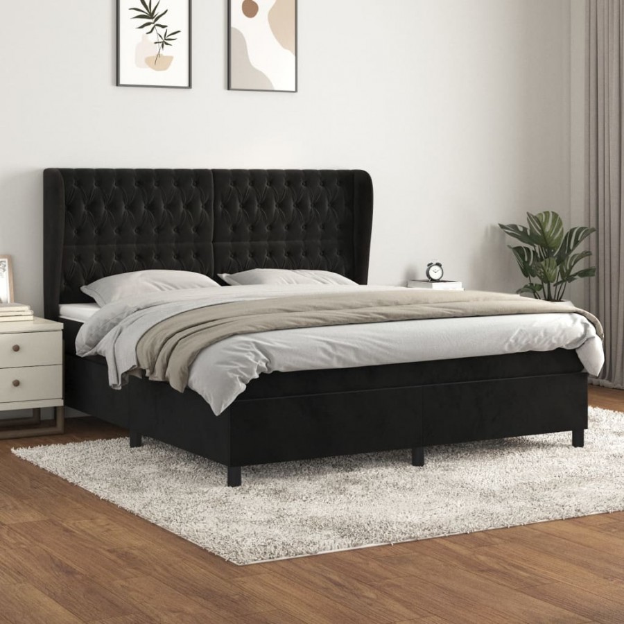 Cadre de lit avec matelas Noir 180x200 cm Velours