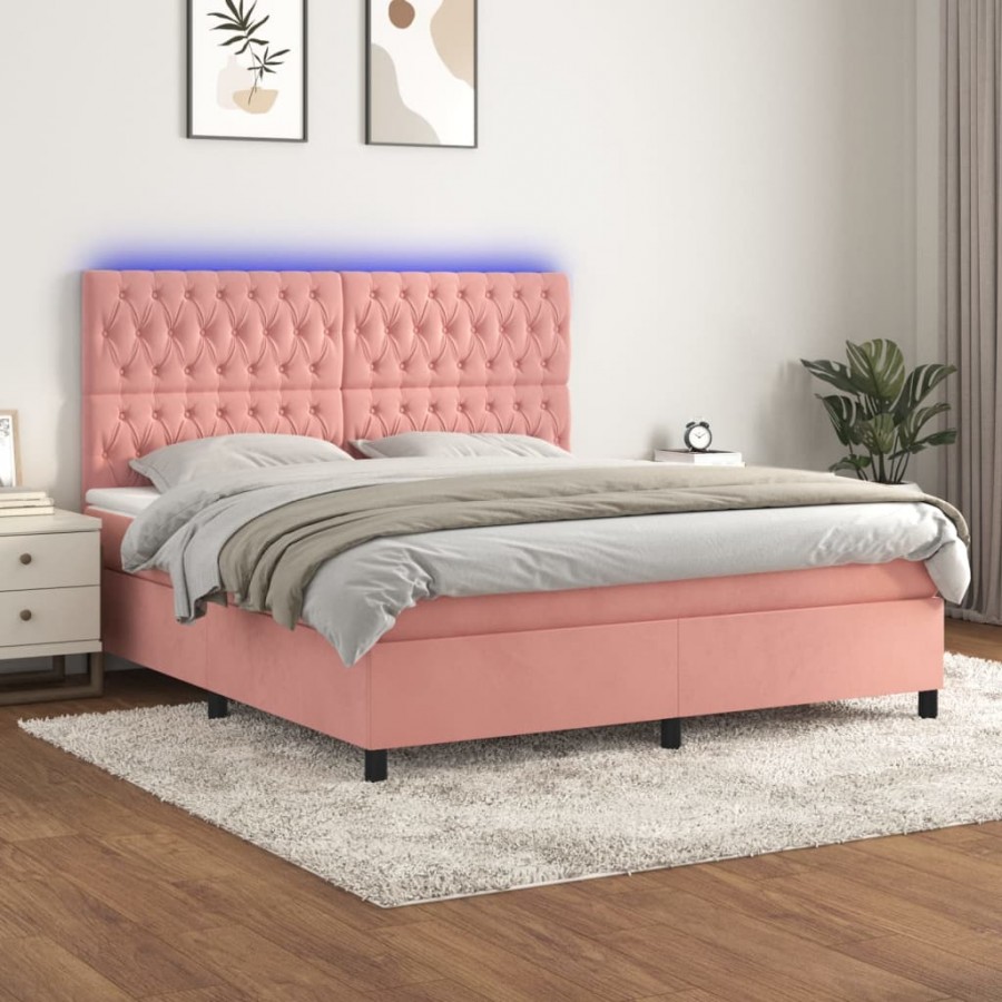 Cadre de lit matelas et LED Rose 160x200 cm Velours