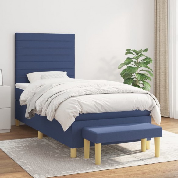 Cadre de lit avec matelas Bleu 90x190 cm Tissu