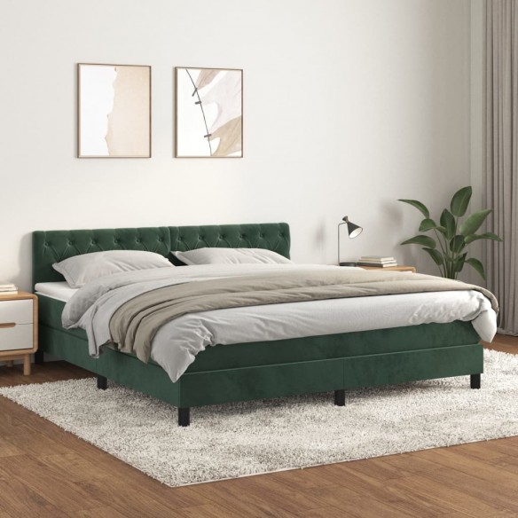 Cadre de lit et matelas Vert foncé 160x200cm Velours