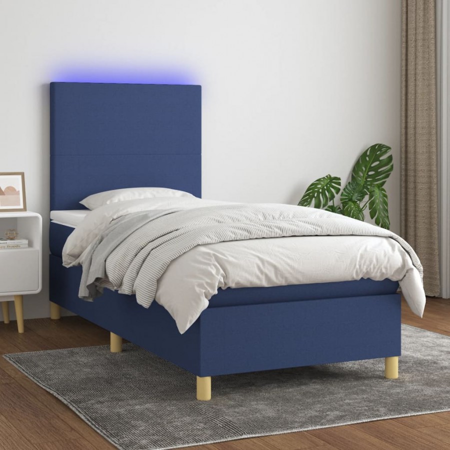 Cadre de lit avec matelas et LED Bleu 80x200cm Tissu