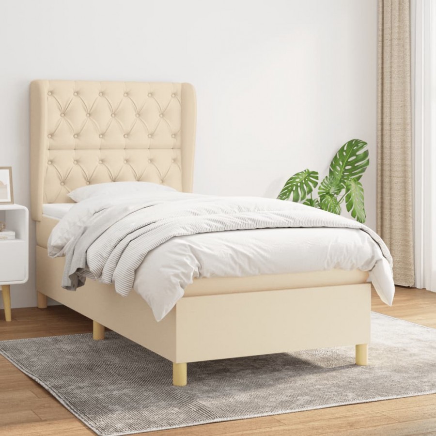 Cadre de lit avec matelas Crème 80x200 cm Tissu