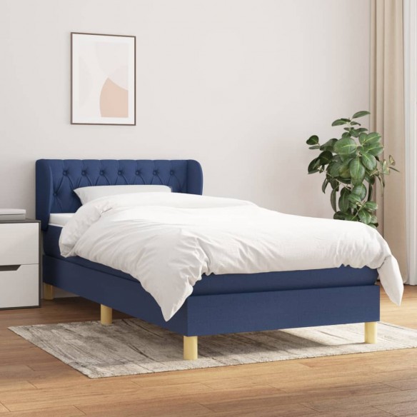 Cadre de lit avec matelas Bleu 100x200 cm Tissu