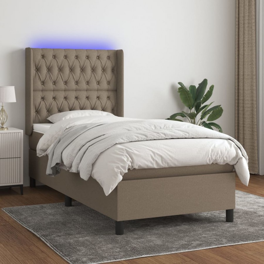 Cadre de lit matelas et LED Taupe 90x190 cm Tissu