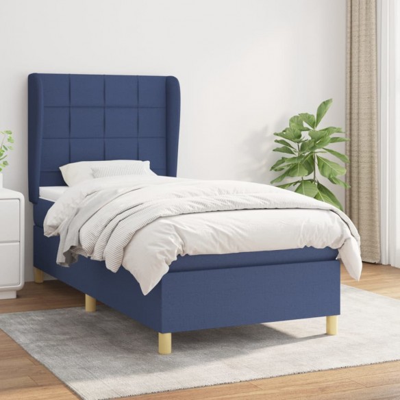 Cadre de lit avec matelas Bleu 90x190 cm Tissu