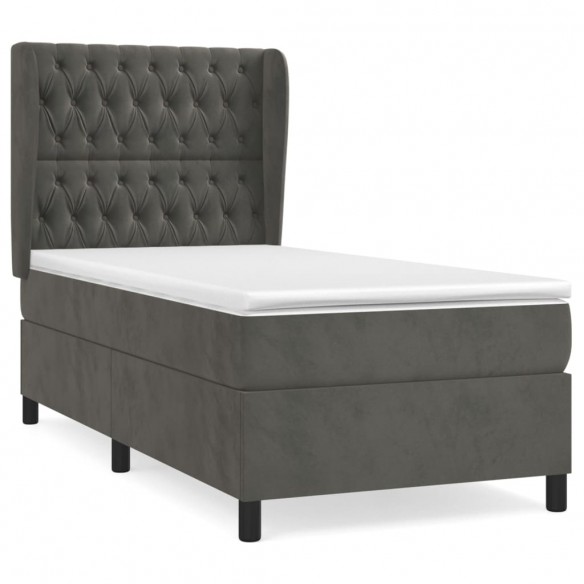 Cadre de lit et matelas Gris foncé 90x190 cm Velours