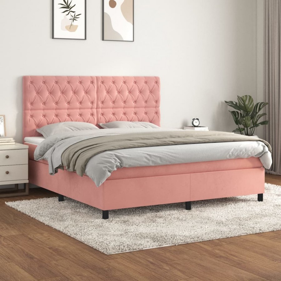 Cadre de lit avec matelas Rose 160x200 cm Velours