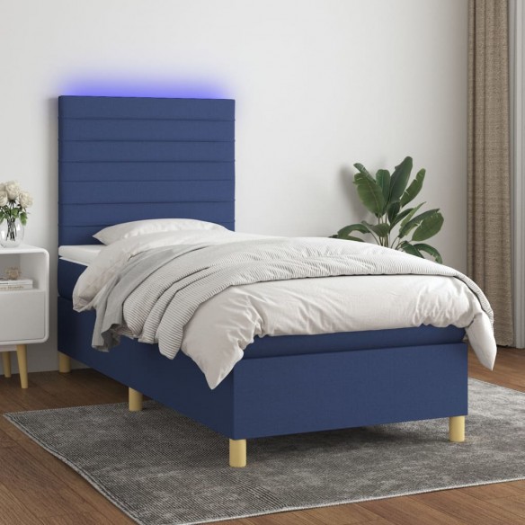 Cadre de lit et matelas et LED Bleu 90x190 cm Tissu