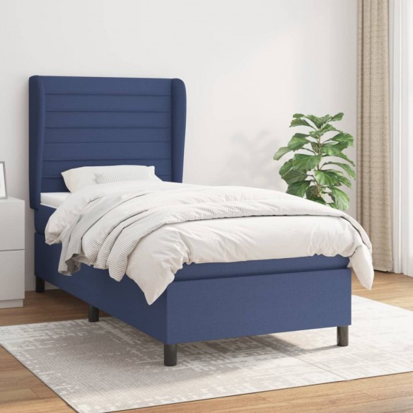 Cadre de lit avec matelas Bleu 90x190 cm Tissu