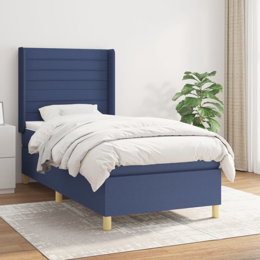 Cadre de lit avec matelas Bleu 90x190 cm Tissu