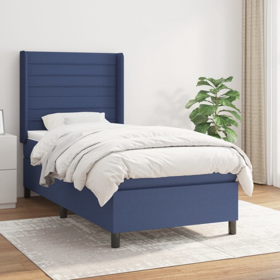 Cadre de lit avec matelas Bleu 80x200 cm Tissu