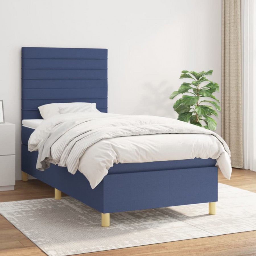 Cadre de lit avec matelas Bleu 90x190 cm Tissu