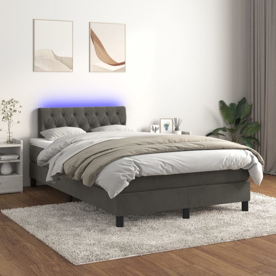 Cadre de lit avec matelas LED Gris foncé 120x200 cm