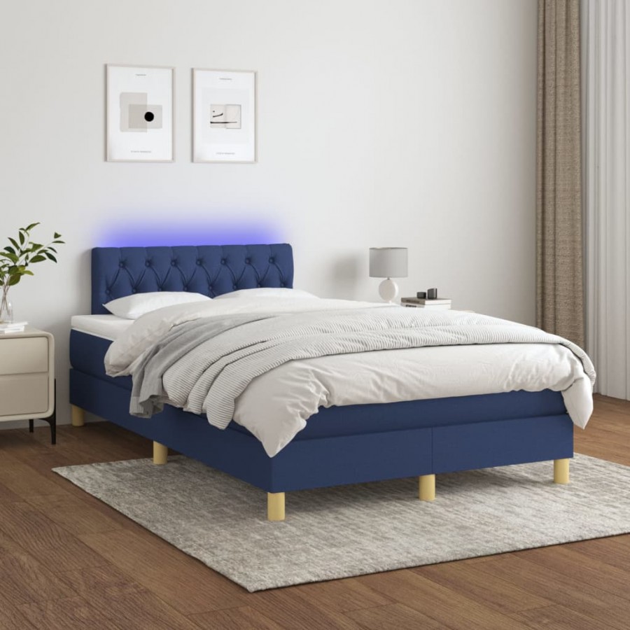 Cadre de lit avec matelas LED Bleu 120x200 cm Tissu