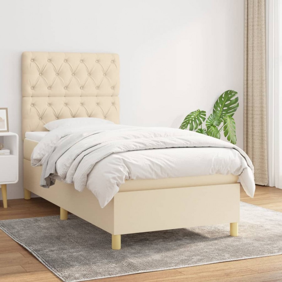 Cadre de lit avec matelas Crème 80x200 cm Tissu