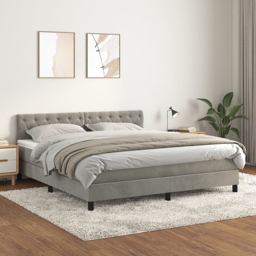 Cadre de lit et matelas Gris clair 160x200cm Velours