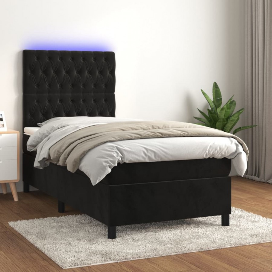 Cadre de lit matelas et LED Noir 90x190 cm Velours