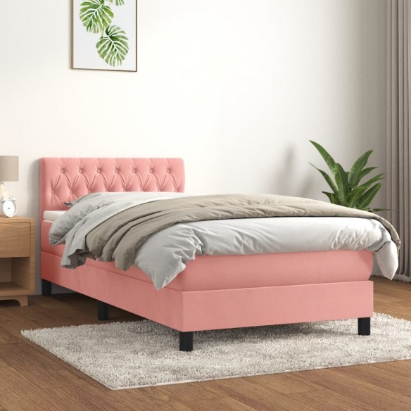 Cadre de lit avec matelas Rose 90x200 cm Velours