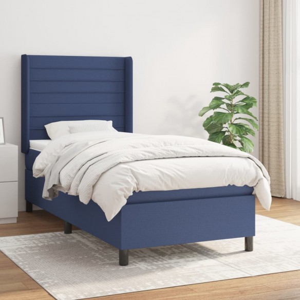 Cadre de lit avec matelas Bleu 90x190 cm Tissu