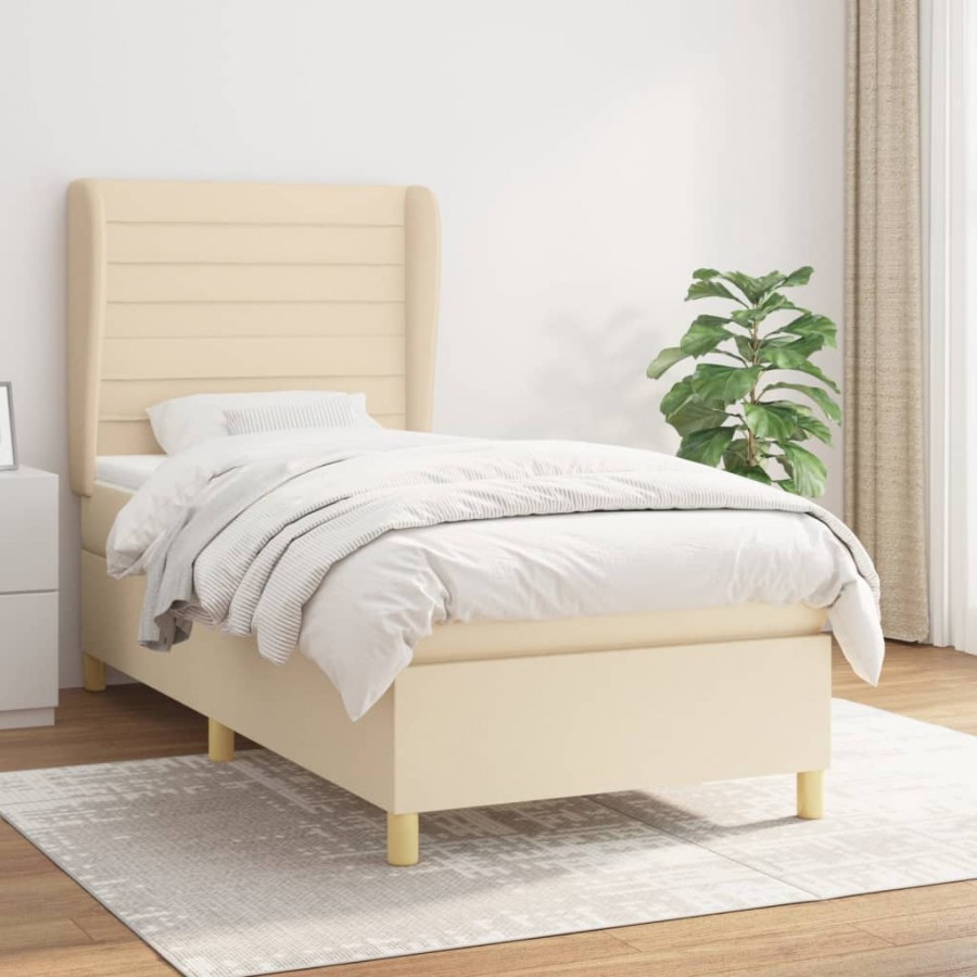 Cadre de lit avec matelas Crème 80x200 cm Tissu