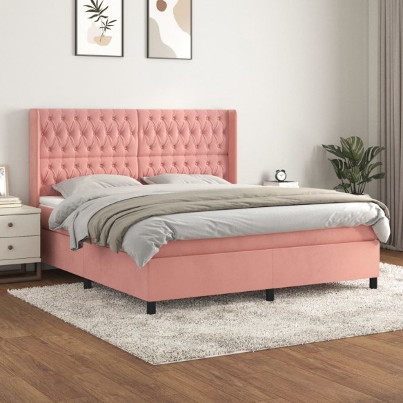 Cadre de lit avec matelas Rose 180x200 cm Velours