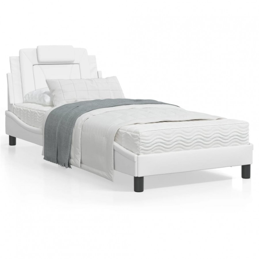 Lit avec matelas blanc 80x200 cm similicuir