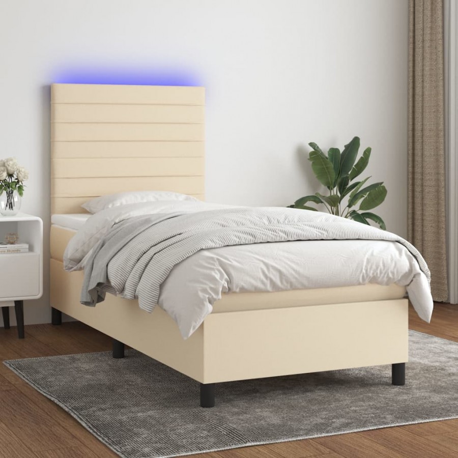 Cadre de lit et matelas et LED Crème 80x200 cm Tissu