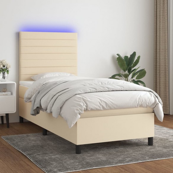 Cadre de lit et matelas et LED Crème 80x200 cm Tissu