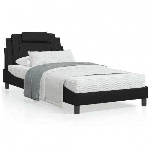 Lit avec matelas noir 100x200 cm similicuir