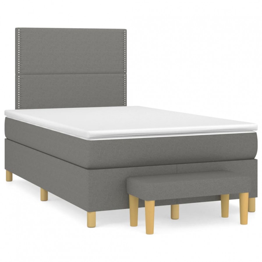 Cadre de lit avec matelas gris foncé 120x190cm tissu