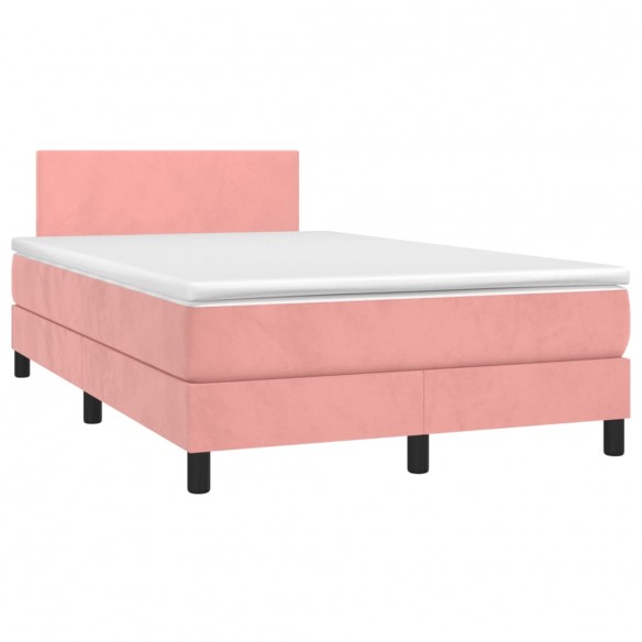 Cadre de lit et matelas LED rose 120x190 cm velours