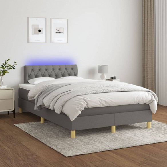 Cadre de lit et matelas et LED Gris foncé 120x200 cm