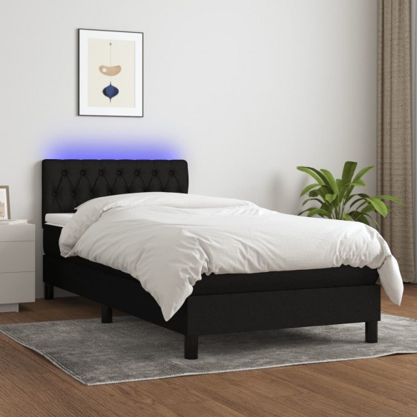 Cadre de lit avec matelas LED Noir 100x200 cm Tissu