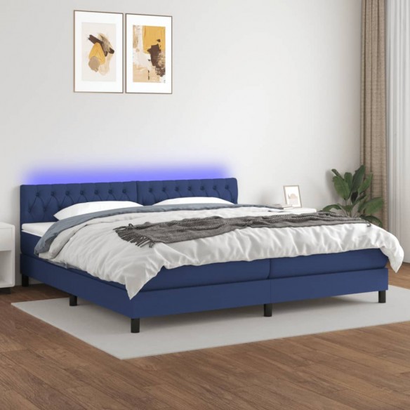 Cadre de lit et matelas et LED Bleu 200x200 cm Tissu