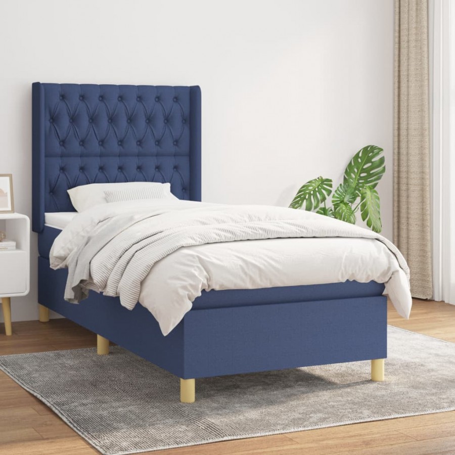 Cadre de lit avec matelas Bleu 100x200 cm Tissu