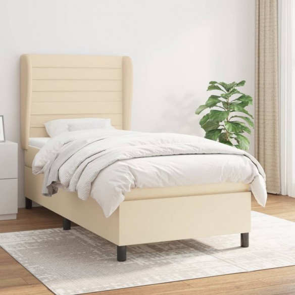 Cadre de lit avec matelas Crème 80x200 cm Tissu