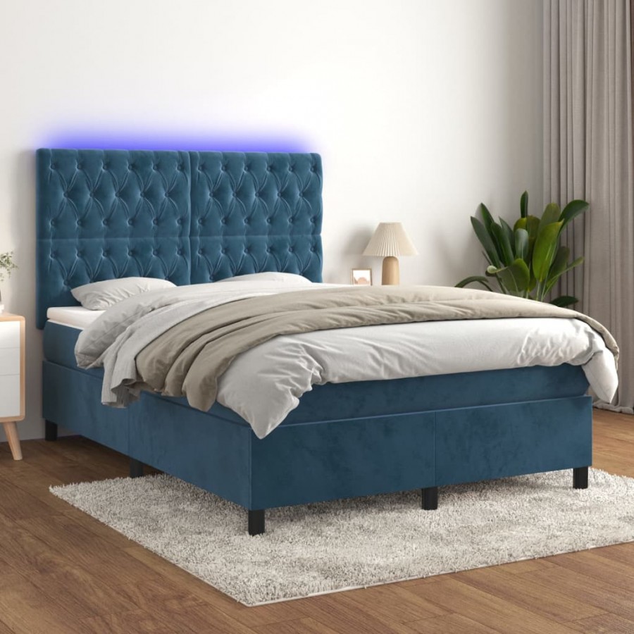 Cadre de lit matelas et LED Bleu foncé 140x190 cm