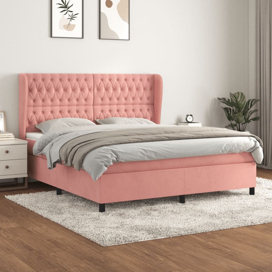 Cadre de lit avec matelas Rose 180x200 cm Velours