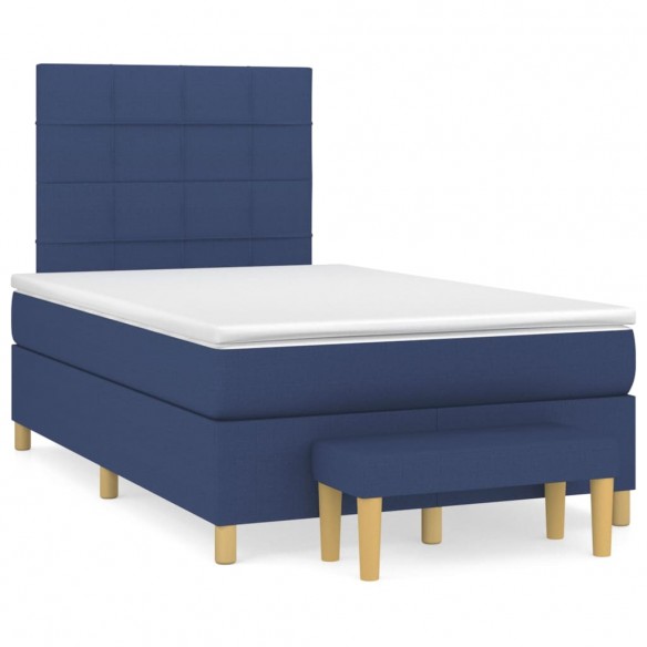 Cadre de lit avec matelas bleu 120x190 cm tissu