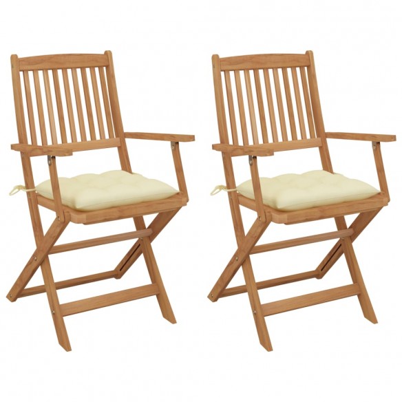 Chaises pliables de jardin 2 pcs avec coussins Bois d'acacia