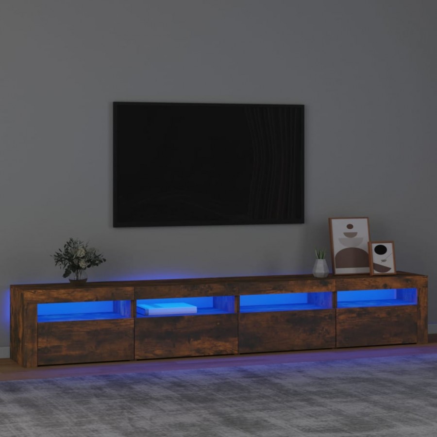 Meuble TV avec lumières LED Chêne fumé 240x35x40 cm