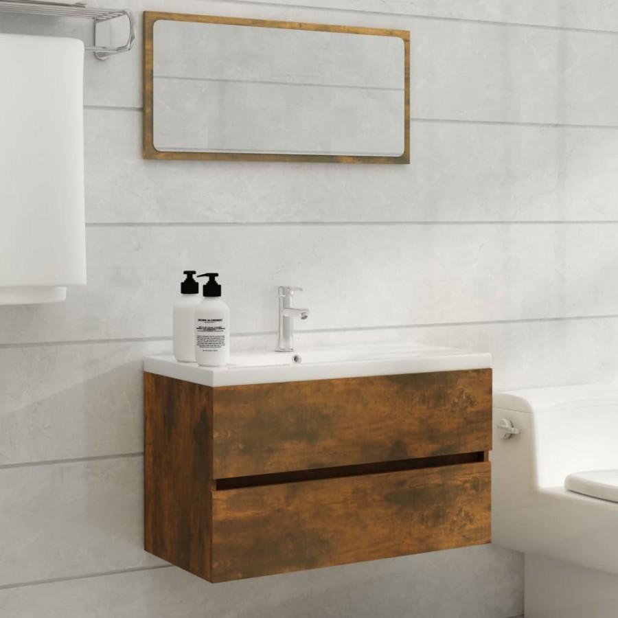 Meuble lavabo avec bassin intégré Chêne fumé Bois d'ingénierie