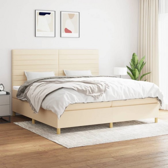 Cadre de lit avec matelas Crème 200x200 cm Tissu