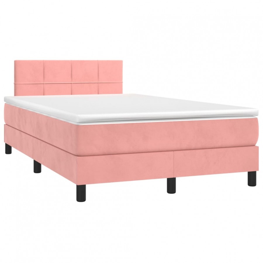 Cadre de lit et matelas LED rose 120x190 cm velours