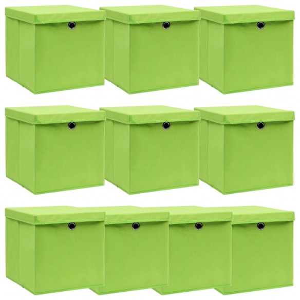 Boîtes de rangement avec couvercles 10pcs Vert 32x32x32cm Tissu